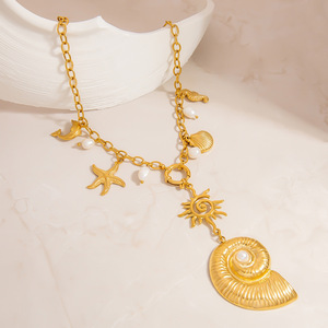 Collier Pendentif Coquillage Plaqué Or Style Européen et Américain, Thème Océan, Breloque Étoile de Mer, Bijou Quotidien - Product Image 2