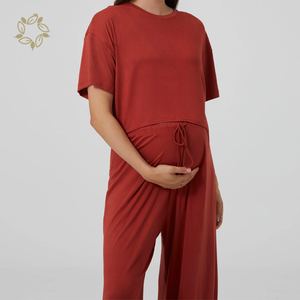 Top de maternidad y leggings de bambú, ropa de dormir de manga corta, pijama de maternidad ecológico, Conjunto de pijama de lactancia - Product Image 2