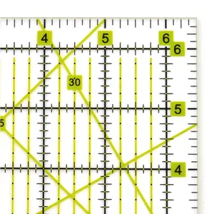 Penggaris kotak akrilik 6.5x6.5 inci, penggaris jahit Quilting