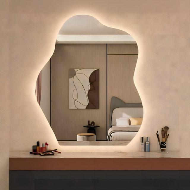 Anti-Fog Dimmable LED Wall-Mounted Minimalist Modern Bathroom Makeup Mirror with Color-Adjustable Lighting