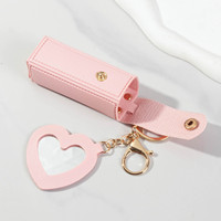 Étui à rouge à lèvres en cuir PU léger avec miroir en forme de cœur, pochette durable pour baume à lèvres, maquillage de voyage pour femmes
