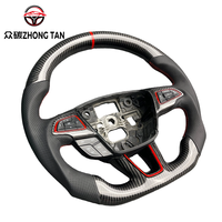 Volant sport de course en fibre de carbone véritable avec LED et poignée en cuir, 4 branches, compatible Ranger, pour Kuga