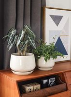 LE TAUCI Pot Tanaman Keramik Modern 41+51+65 Inci Set 3 Buah dengan Lapisan Reaktif, Lubang Drainase, Alas, Warna Beige, Pot Bunga Indoor, Hadiah