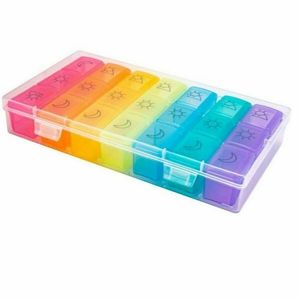 Nouvel arrivage : Organisateur de pilules hebdomadaire en plastique, 7 jours, 21 compartiments, couleurs arc-en-ciel - Product Image 2