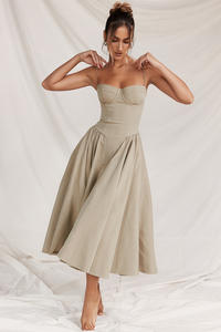 Gaun panjang tanpa lengan anak perempuan dewasa, gaun musim panas baru gaya retro Perancis, kamisol pas badan untuk anak perempuan dewasa - Product Image 4