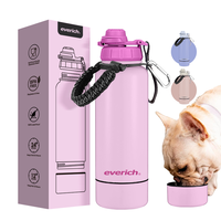 Bouteille d'eau portable pour chien en acier inoxydable 3 en 1, isolée, pour les voyages en plein air, avec bols pour chien, distributeur de nourriture et d'eau