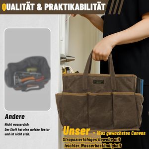 Bolsa de Herramientas Impermeable de <span class=keywords><strong>Lona</strong></span> Encerada con 11 Bolsillos para Herramientas de Jardín y Destornilladores, <span class=keywords><strong>Gris</strong></span>, Portátil con Asa (36x14x26.5cm) - Product Image 5