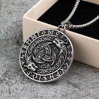 Colliers Triple Corne d'Odin en Acier Inoxydable 316L, Pendentifs Charme Loup Viking Nordique, Vente en Gros, Bijoux pour Hommes avec Nœud Celtique et Runes