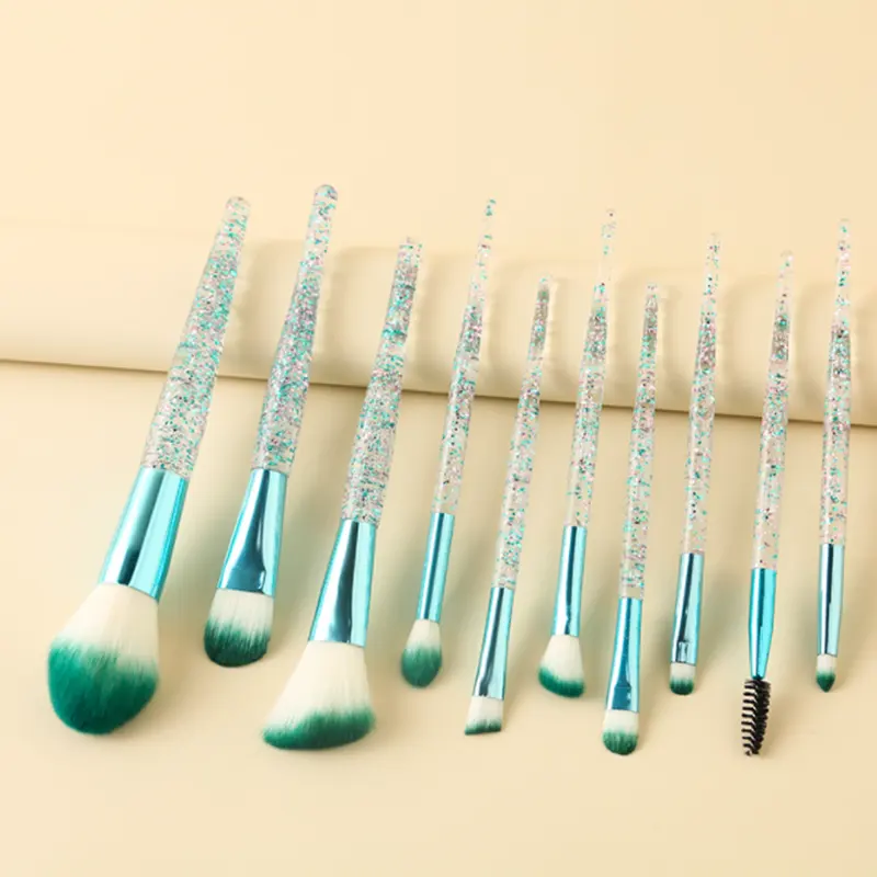 Creative 10pcs Crystal Handle Quicksand Liquid Makeup Brush Concealer Loose Powder Set Facial Beauty Tools Makeup Brush Pack