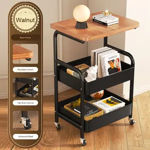 Chariot de rangement en métal à 3 niveaux mobile avec roues verrouillables, chariot utilitaire avec plateau supérieur, étagère à collations roulante pour le salon - Product Image 6