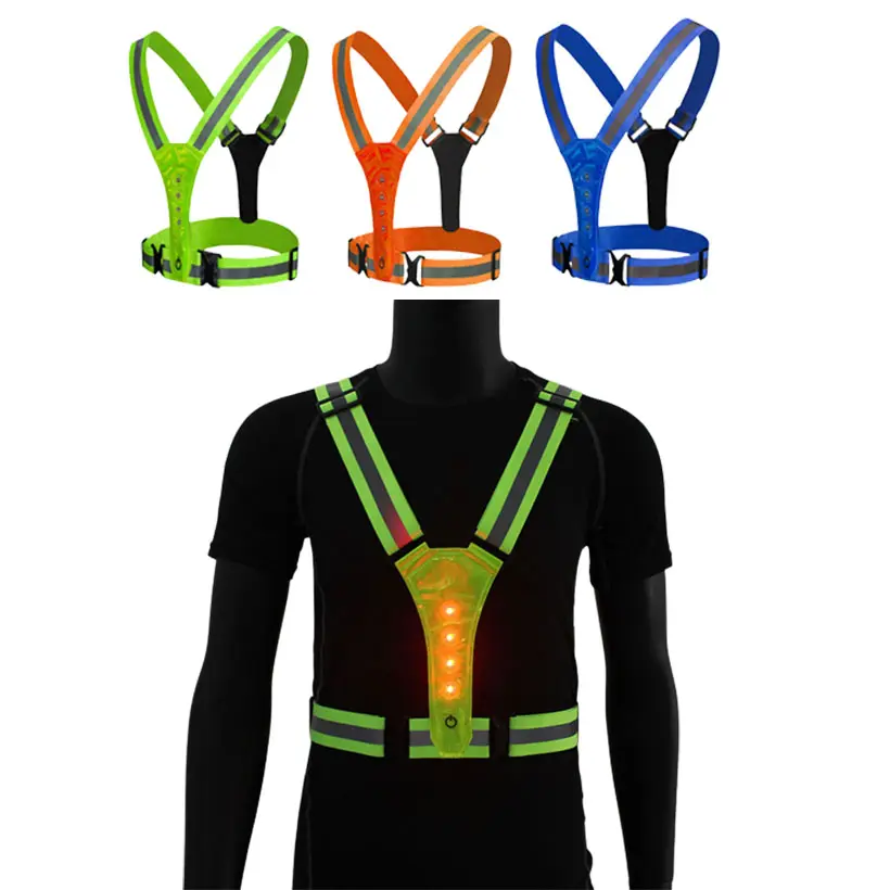 Breathable Belt Traffic Vest for Runners Workers Jogging Biking at Night High Visibility Flashing LED Safety Vest Reflective