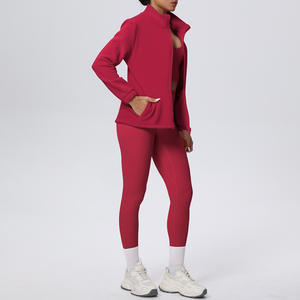 Nouveautés Hiver 2025 – Veste de sport/yoga zippée intégrale en polaire coupe-vent unie à col montant pour femme, grandes tailles - Product Image 5