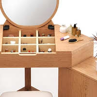 Table de toilette d'angle moderne en bois de frêne, style nordique, en bois massif, avec miroir et tabouret pour petite chambre