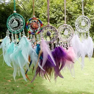 Natural Crystal Agate Raw Stone Dream Catcher Exquisite Hanging Decoration Feather Dreamcatcher Wind Chimes