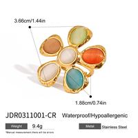 Großhandel Damen Bunter Blumenring Goldton Katzenauge-Stein Cocktail Statement Edelstahl Süßer Schmuck