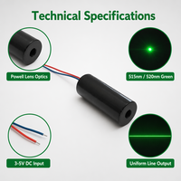 Module laser à ligne verte Powell Lens 515nm 520nm 20mW, diode laser industrielle OEM, CE RoHS, garantie 1 an, origine Chine