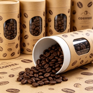 กระป๋องเก็บกาแฟทรงกระบอกทำจากกระดาษคราฟท์ มีหน้าต่างใส บรรจุภัณฑ์เกรดอาหาร รีไซเคิลได้ สำหรับเมล็ดกาแฟและชา - Product Image 1