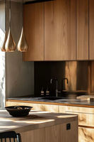 Vermonhouzz Armoire de cuisine en bois massif sur mesure, design sans poignée, armoire de garde-manger, finition chêne chaud, armoire pleine hauteur