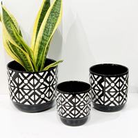 Set Pot Tanaman Keramik Geometris Hitam & Putih - Pot Tanaman Indoor Outdoor (Grosir)