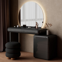 YIFAN Miroir LED sur pied moderne et durable, table de toilette murale avec grand meuble de rangement, en bois de pin blanc et panneau MDF, pour villa
