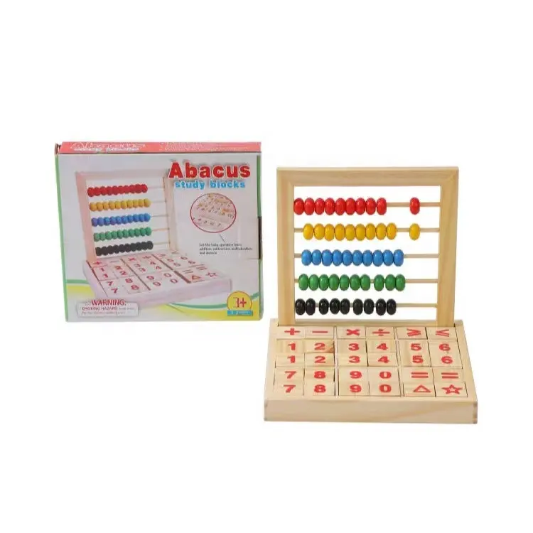 Hot Sale Holz Kinder Mathe Spielzeug 2 in 1 Holzbau steine pädagogische Mathe Spielzeug Holz Abakus Spielzeug für Kinder im Vorschul alter