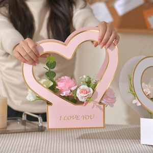 Caja de Regalo de <span class=keywords><strong>Flores</strong></span> Frescas <span class=keywords><strong>en</strong></span> Forma de Corazón, Cesta de <span class=keywords><strong>Flores</strong></span> Hecha a Mano <span class=keywords><strong>con</strong></span> Estampado <span class=keywords><strong>en</strong></span> Caliente, de Cartón Blanco Reciclable - Product Image 1