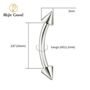 Right Grand ASTM F136 <strong>Titanium</strong> 16G Curved With Spikes Rook Piercings Barbell Eyebrow Ring - Product Image 5