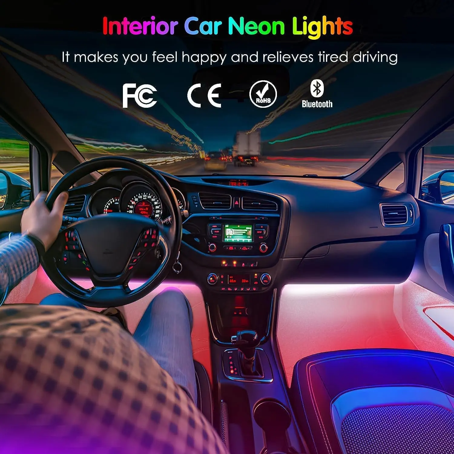 कार इंटीरियर एटमॉस्फियर लाइट्स कार लाइट्स एक्सेसरीज कारों के लिए स्मार्ट एलईडी लाइट स्ट्रिप्स ऐप के साथ आरजीबी इनसाइड एलईडी इंटीरियर