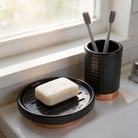 Nouvel ensemble de salle de bain en céramique 4 pièces avec poignée et tête de pompe en or rose, accessoires de salle de bain en stock avec brosse WC