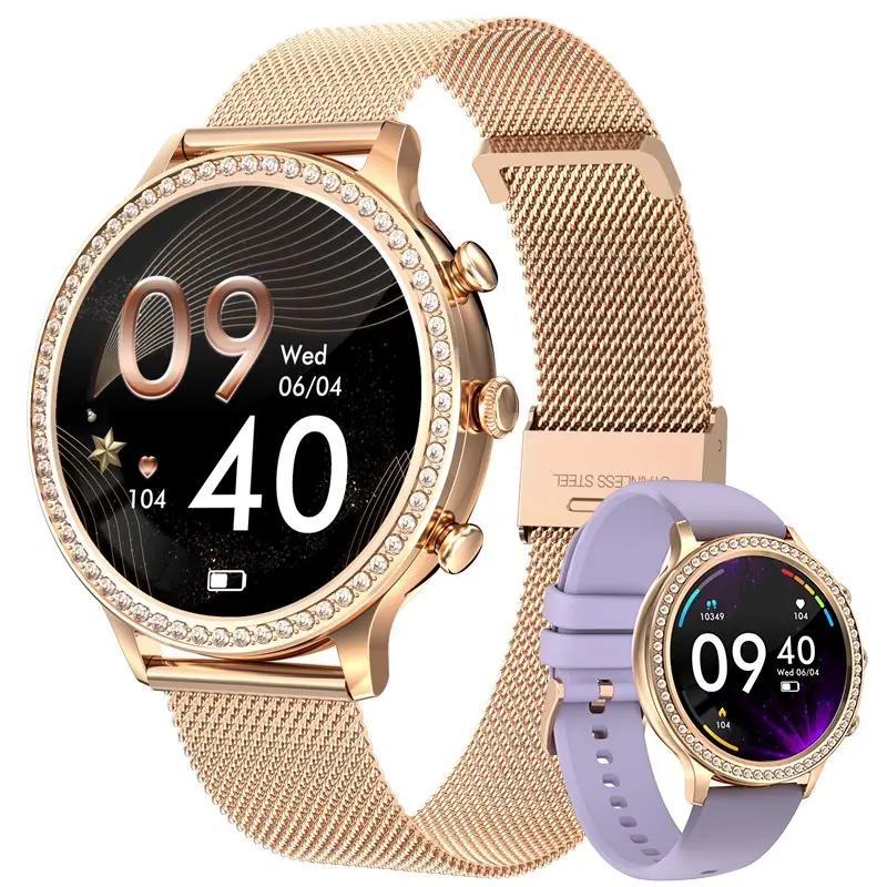 Hot Sell Luxury diamond inlay Smartwatch Women Blood Pressure Oxygen Monitor Relojes Waterproof Watch Smart+FreeGiftBox