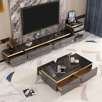 Table basse rectangulaire en verre trempé et métal de style moderne et luxueux pour salon avec 4 tiroirs en bois Noir Auxford