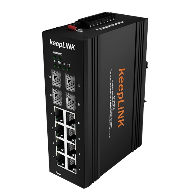 High Quality 12 Ports Industrial Switch 8 Ports PoE Switch 4 SFP Ports Managed Optical Fiber Switch