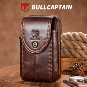 BULLCAPTAIN Custom Logo Wholesale Genuine Cow Leather Vertical Small <b>Mens</b> Belt Bag Funny Pack Waist Bags Crossbody Belt <b>Pouch</b> - Product Image 1