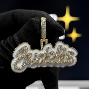 <b>Custom</b> Hip Hop Enamel <b>Name</b> Charm Pendant with Moissanite Gold Finish White Enamel Iced Out Silver Letter <b>Necklace</b> Unisex - Product Image 5