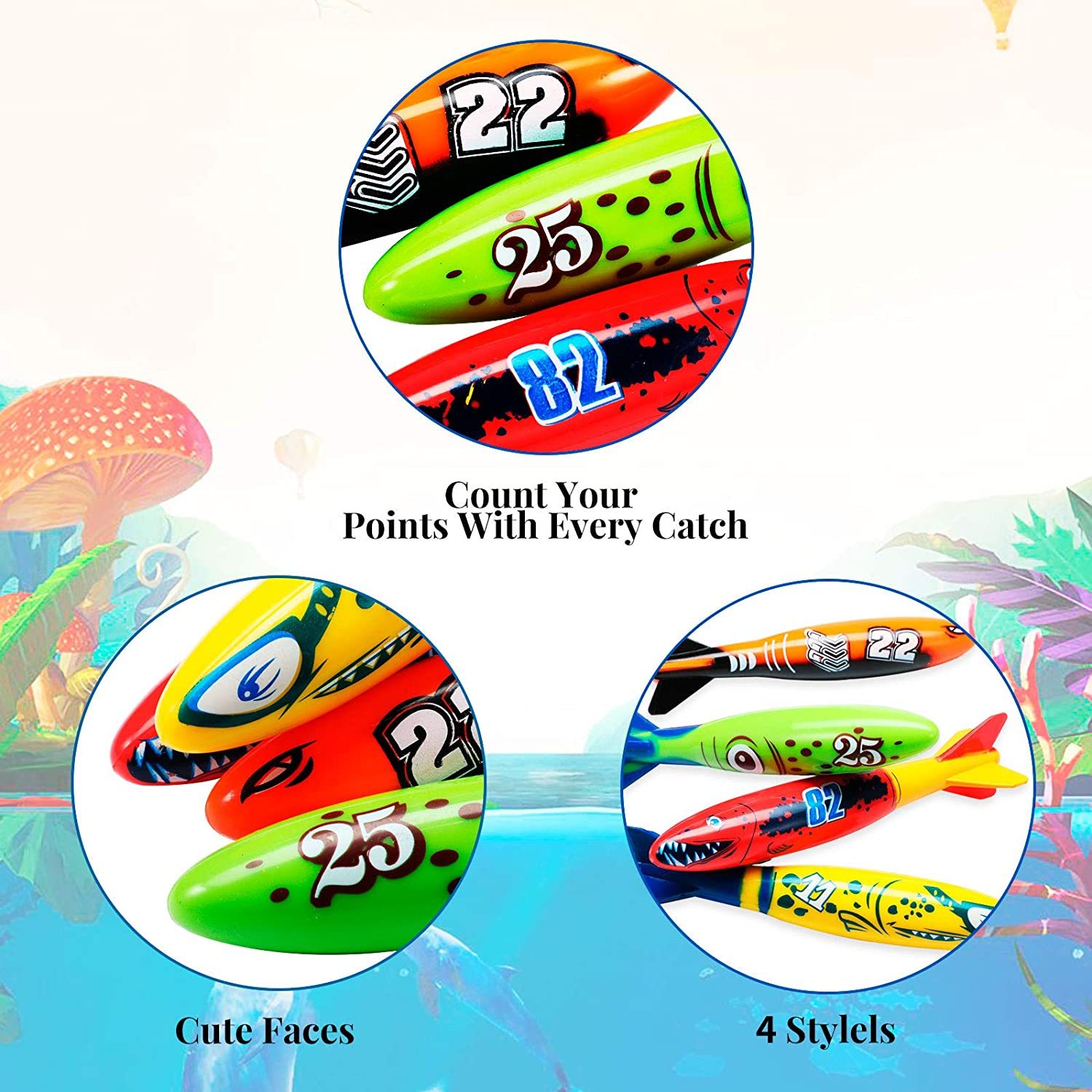 Carykon Lot de 8 jouets de plongée sous-marine pour piscine - Requin à lancer, torpille Carykon Lot de 8 jouets de plongée sous-marine pour piscine - Requin à lancer, torpille
