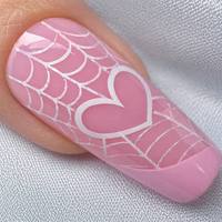 Uñas postizas al por mayor, color rosa, con punta francesa, largas, estilo ataúd, con diseño de corazón y telaraña, logotipo personalizado, reutilizables, para fiestas