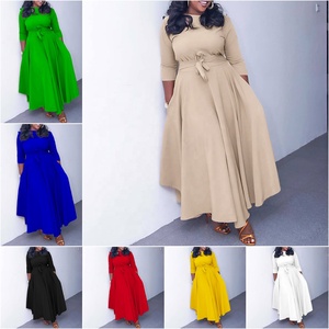 Abiti di Alta Qualità per Donna Taglie Forti Autunno Inverno, Casual con <span class=keywords><strong>Maniche</strong></span> a Tre Quarti, Collo Tondo, Elegante Vestito da Chiesa - Product Image 2