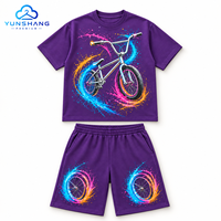 Ensemble deux pièces streetwear d'été pour homme : T-shirt et short respirants en maille, imprimé numérique crânes BMX électrique