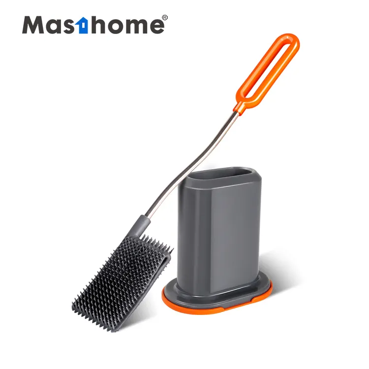 Masthome Amazon Hot Selling Bent Look Tpr Soft Easy Toilet Brush With Holder Silicone Head Plastic Cleaning Toilet Brush