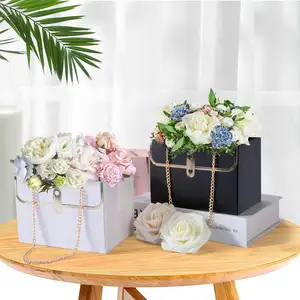 6 حزم من أكياس هدايا الزهور المصنوعة من الورق المقوى، صندوق حقيبة باقة الزهور مزود بيد، أكياس حمل ورقية صغيرة مضادة للماء