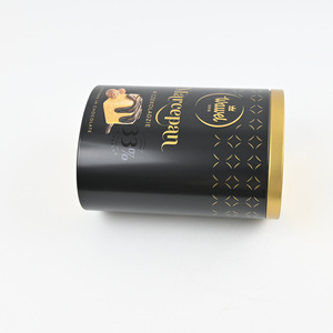 Lata Redonda de Metal Negra y Dorada Personalizada con Tapa en Relieve, Impresión por Estampado en Caliente, Lata Vacía para Envasado de Chocolate, Mazapán y Dulces - Product Image 2