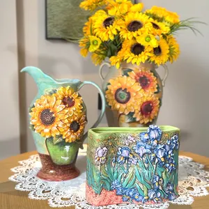 TV cabinet porch tabletop decoration Van Gogh retro sunflower porcelain water jar chaozhou ceramic vase