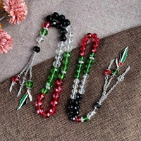 Chapelet de prière islamique en cristal, couleurs du drapeau palestinien, rouge, vert, blanc, noir, bracelet de prière