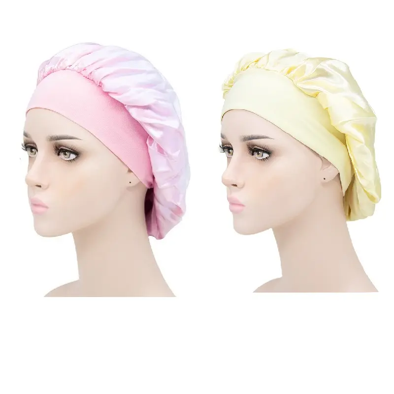 Elastic Wide Band Hat Night Sleeping Head Cover Satin Bonnet Sleep Bonnet Cap