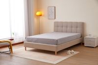 Lit double réglable King Queen Size au design tendance avec tête de lit haute et cadre en bois recouvert de tissu