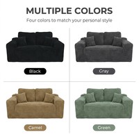 Canapé sectionnel compressé direct usine, en velours côtelé noir à larges côtes, assise profonde, coussin moelleux, mobilier de maison moderne et minimaliste