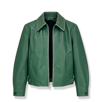 Veste moto en simili cuir vert pour homme