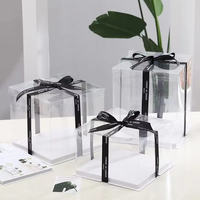 Boîte à gâteau carrée de haute qualité pour cadeau d'anniversaire, transparente en PET, 6-16 pouces, emballage pour gâteau en plastique PET transparent pour fête