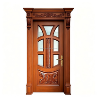 Porte en bois sculptée à la main de style vintage de 36*96 pouces avec verre décoratif, porte intérieure et d'entrée pré-montée