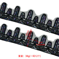 Bordure en dentelle noire à sequins floraux brodée pour tenues de soirée, robes de mariée et accessoires vestimentaires
